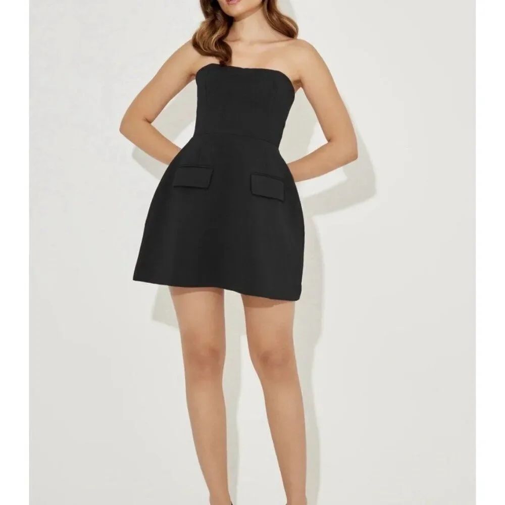 odd muse New the ultimate muse solid black strapless mini dress Fit Flare Small